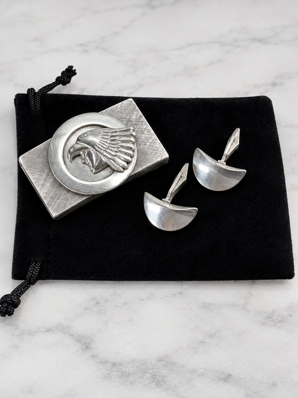 VTG Miguel Taxco Rancho Alegre Sterling Silver 925 Eagle Belt Buckle Cufflinks S